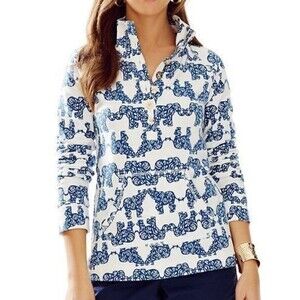 Lilly Pulitzer Captain Popover Pack Your Trunk Blue White Elephant Size XS